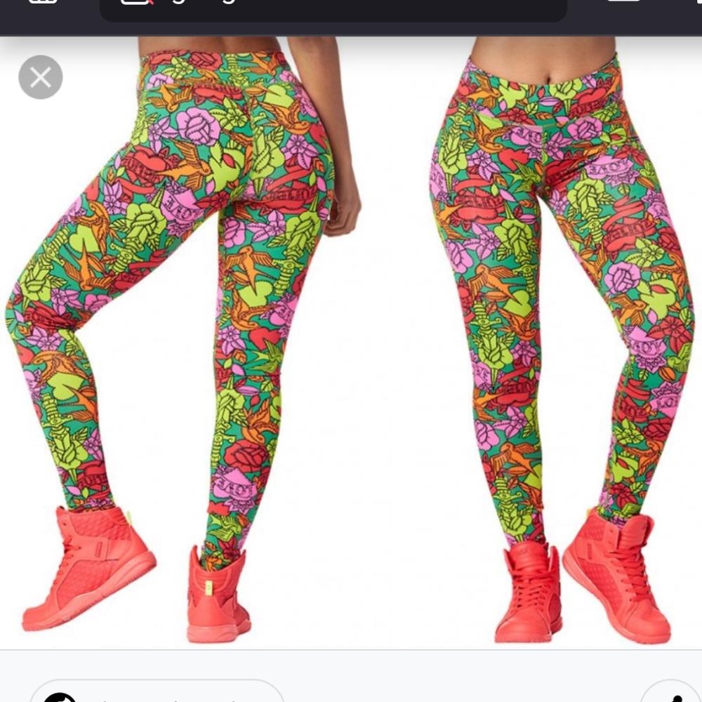 Zumba Love Long Leggings Hearts Birds size XS XSmall XSpicy or Small Spicy
